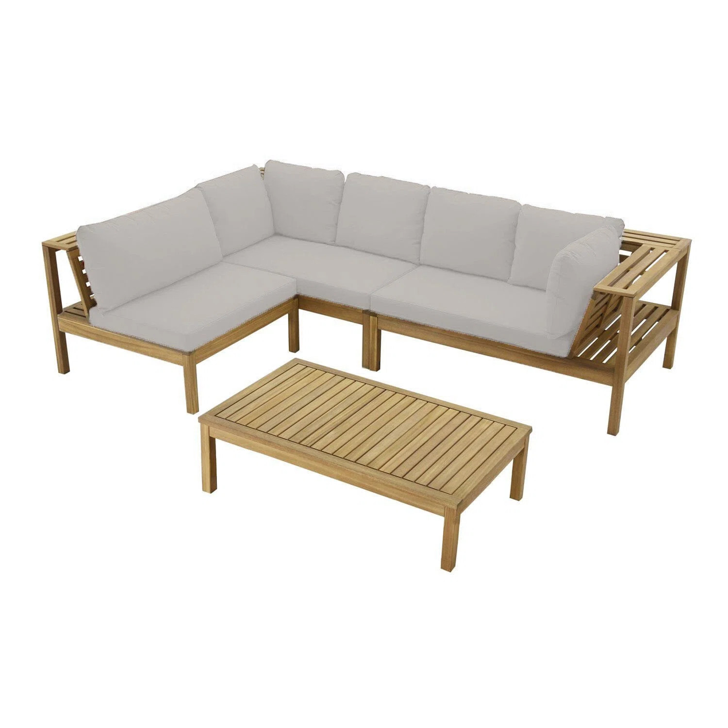 Collinward 240cm Wide L-Shaped Acacia Patio Sectional Set with Cushions | Wayfair UK