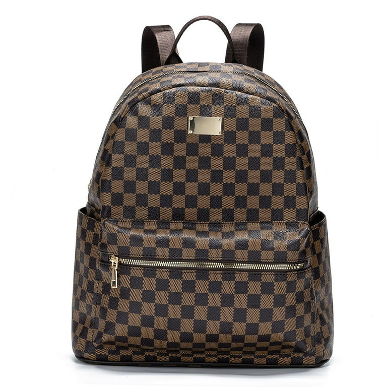 LUXUR Women Checkered Backpack PU Vegan Leather Rucksack Large Capacity Bookbag Daypack School Ba... | Walmart (US)