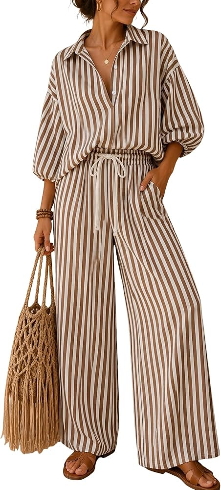 Tanming Women's Striped Matching Sets 2 Piece Fall Outfits | Amazon (US)