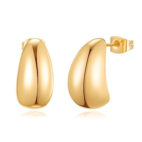 Gold Drop Earrings for Women, Small Gold Teardrop Earrings for Women 14K Gold Plated Dome Hoop Earrings for Women Thick Gold Earrings for Women Trendy Tear Drop Earrings Gold Jewelry for Women Gifts | Amazon (US)