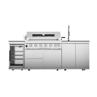 96 in. W 6-Burner Propane Gas Grill Island in Stainless Steel, with Wine Cooler, Compact Refrigerator, Rotisserie Kit | The Home Depot