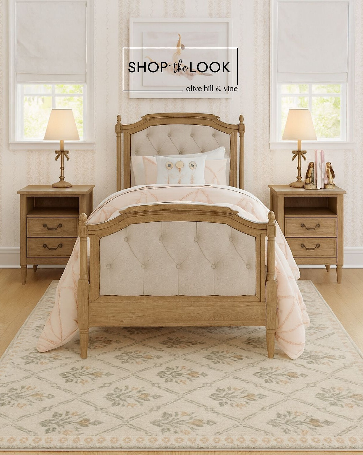 Ballet Chic bedroom style meets timeless grace with a tufted wood bed, elegant nightstands, and bow-accented lamps. Ballet artwork and golden slipper bookends add a graceful touch, tying together this softly layered, blush-toned retreat. 

 

#LTKHome #LTKStyleTip #LTKFamily