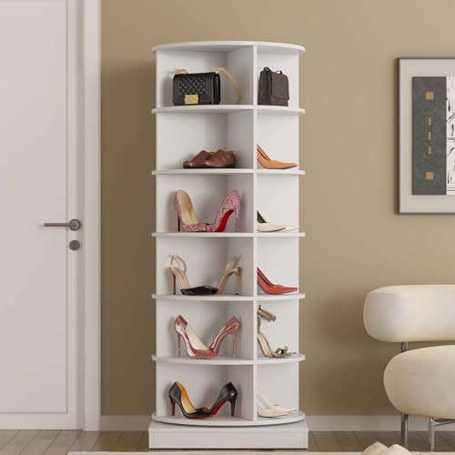 6-Tier Rotating Shoe Rack Tower 360, Free Standing Shoe Tower & Spinning Shoe Rack Tower Fit 24 Pairs of Shoes, Lazy Susan Rotating Shelf & Shoe Carousel for Entryway,Living Room (White, 6-Tier) | Amazon (US)