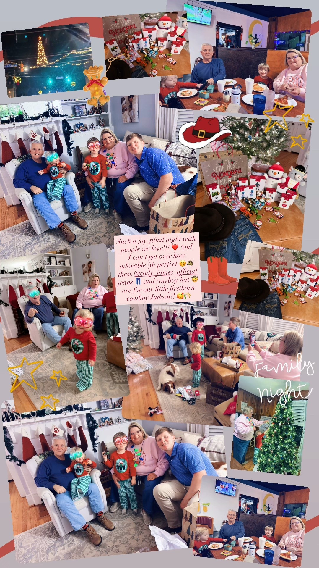 Such a joy-filled night with people we love!!! ❤️ And I can’t get over how adorable (& perfect 🤭🐴) these @cody_james_official jeans 👖 and cowboy hat 🤠 are for our little firstborn cowboy Judson!! 🥰🌾 