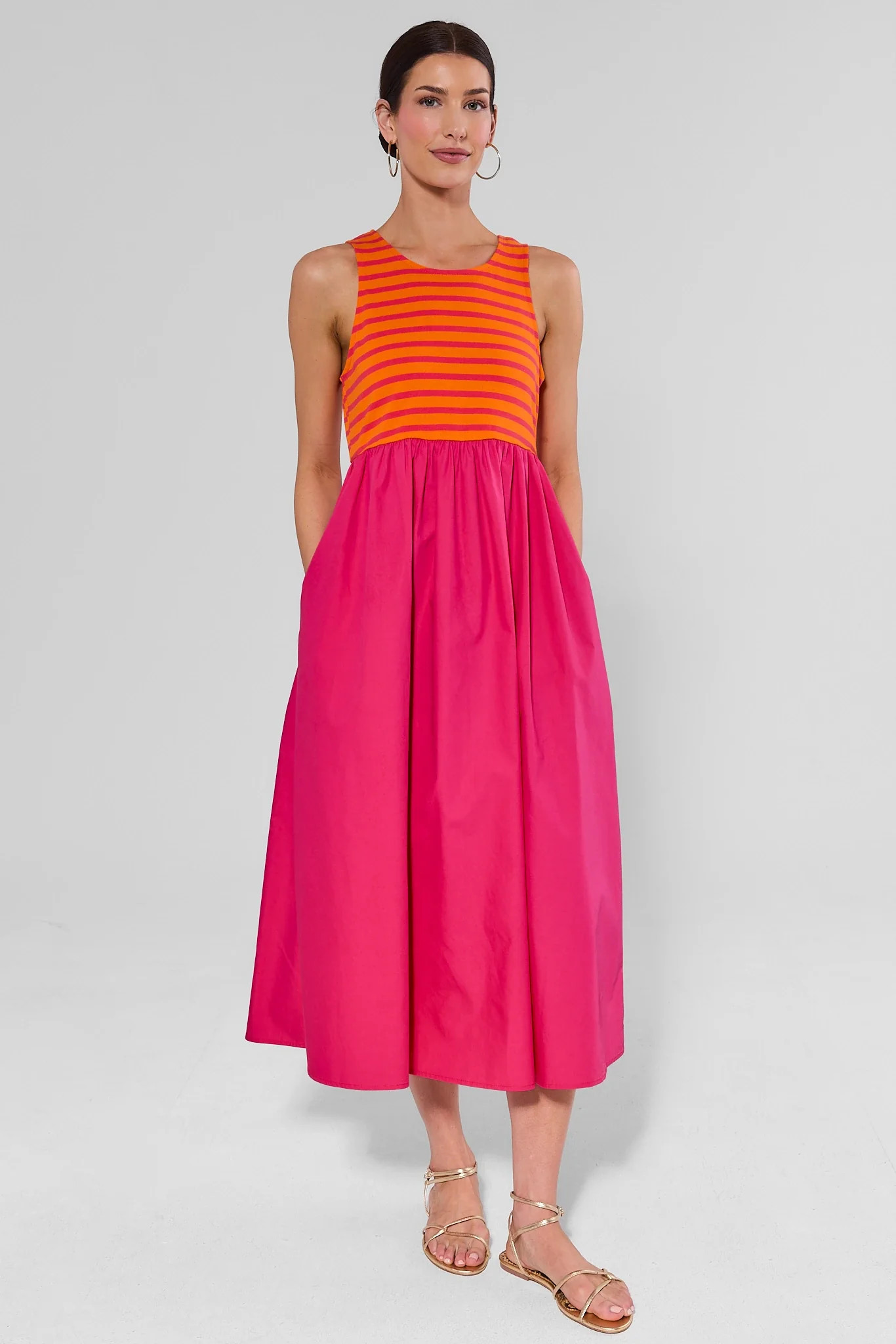 Pink Striped Contrast Midi Dress | Avara