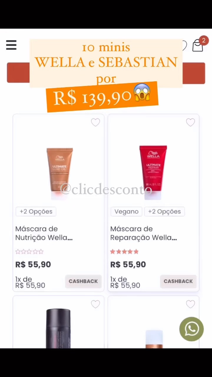 ✨Clicou, economizou!✨
.
As marcas mais indicadas pelos melhores cabeleireiros está com super promo! Quer testar qual o melhor produto para o seu tipo de cabelo?! Então olha só, você pode escolher 10 minis WELLA ou SEBASTIAN da lista selecionada e pagar apenas R$ 13,99 cada💥 tá imperdível 😱
.
Gostou?! Segue os produtos selecionados nessa promo!
.
✅ Me siga apara mais promoções achadinhos!


#LTKbeauty #LTKmaternity #LTKbrasil