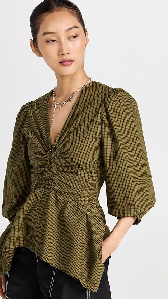 Plaid Poplin Puff Sleeve Top | Shopbop