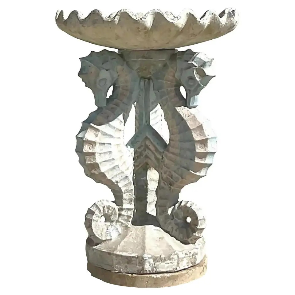 Vintage Coastal Seahorse Trio Birdbath | 1stDibs