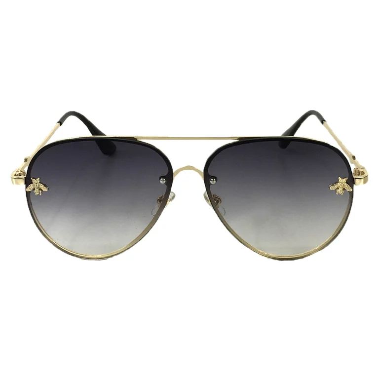 Fashion Culture Women's Beehave 60mm Bee Aviator Sunglasses, Grey Ombre | Walmart (US)