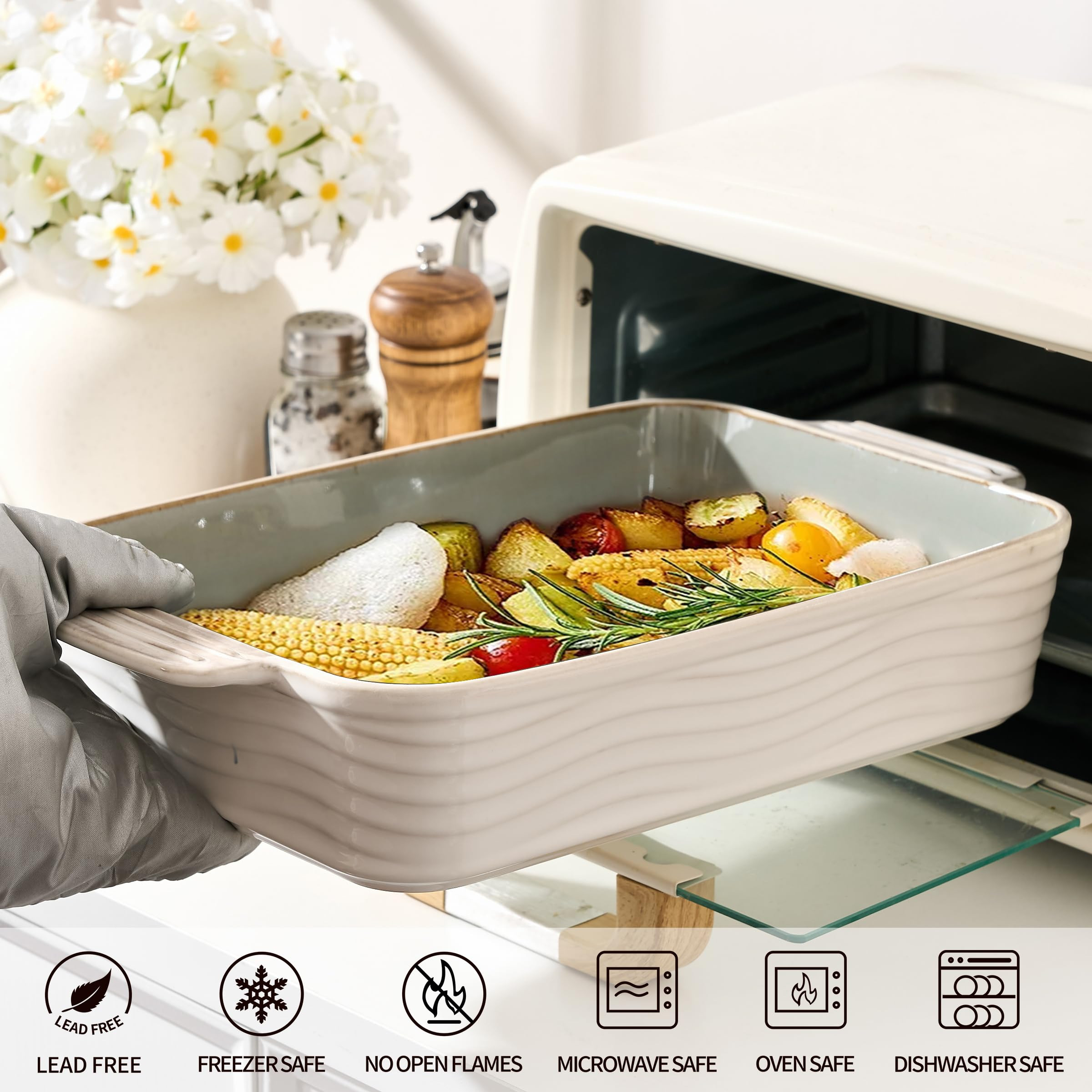 Ceramic Baking Dish Set of 3, Casserole Dishes for Oven, Square Porcelain Bakeware Set with Handl... | Amazon (US)