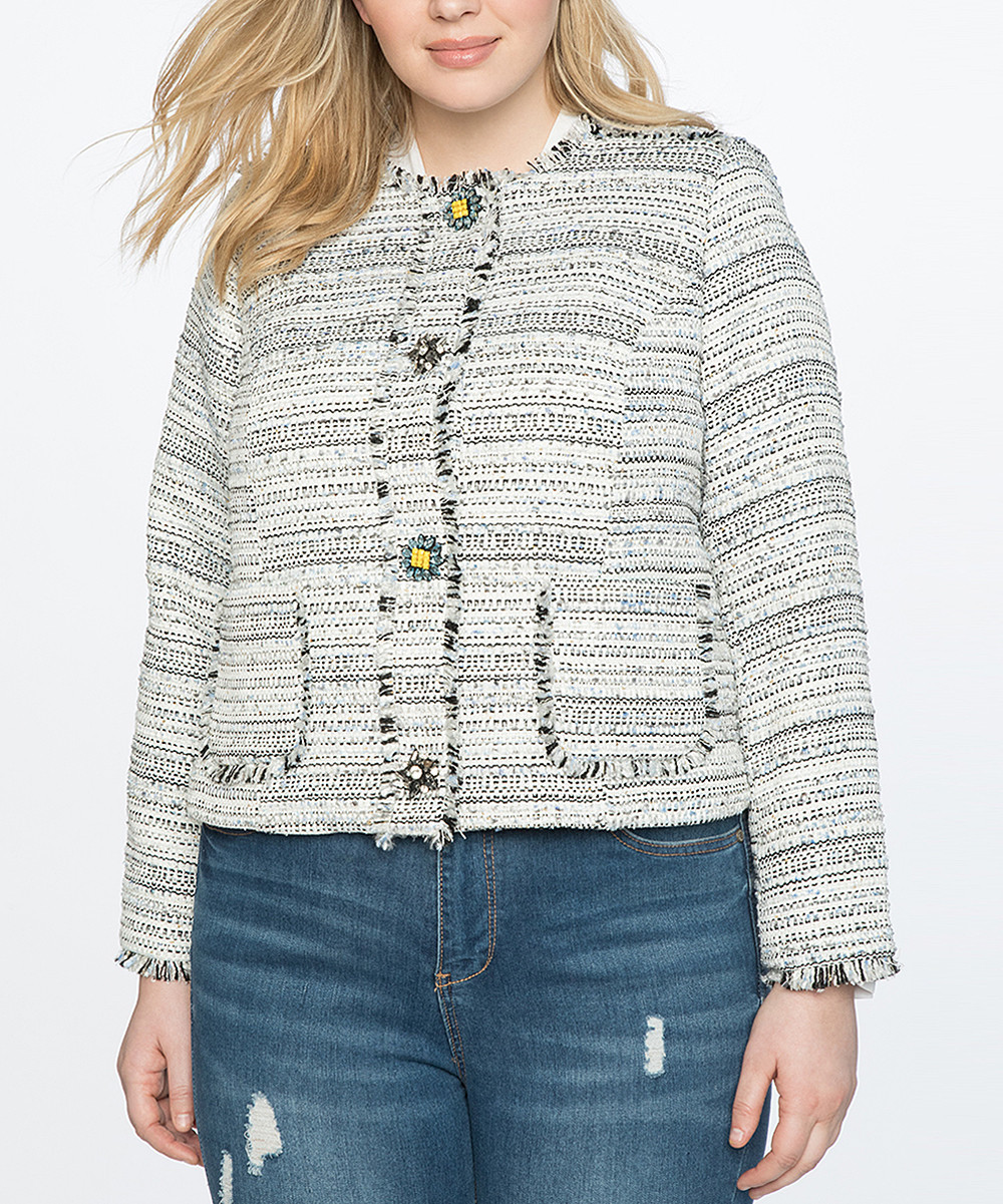 ELOQUII Women's Blazers - Gray Tweed Crop Blazer - Plus | Zulily