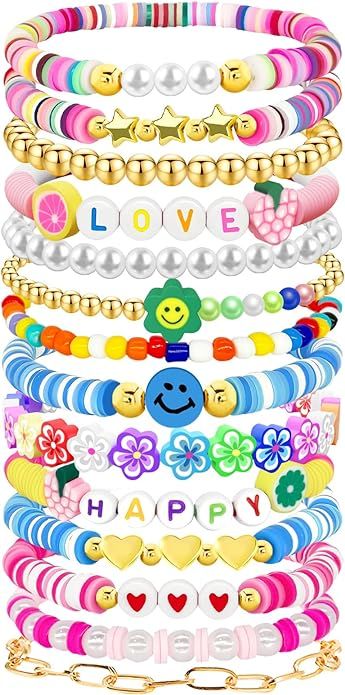 14 Pcs Preppy Friendship Bracelets Set Gifts for Teen Girls 12 14 16 18 13 15 Year Old Colorful B... | Amazon (US)