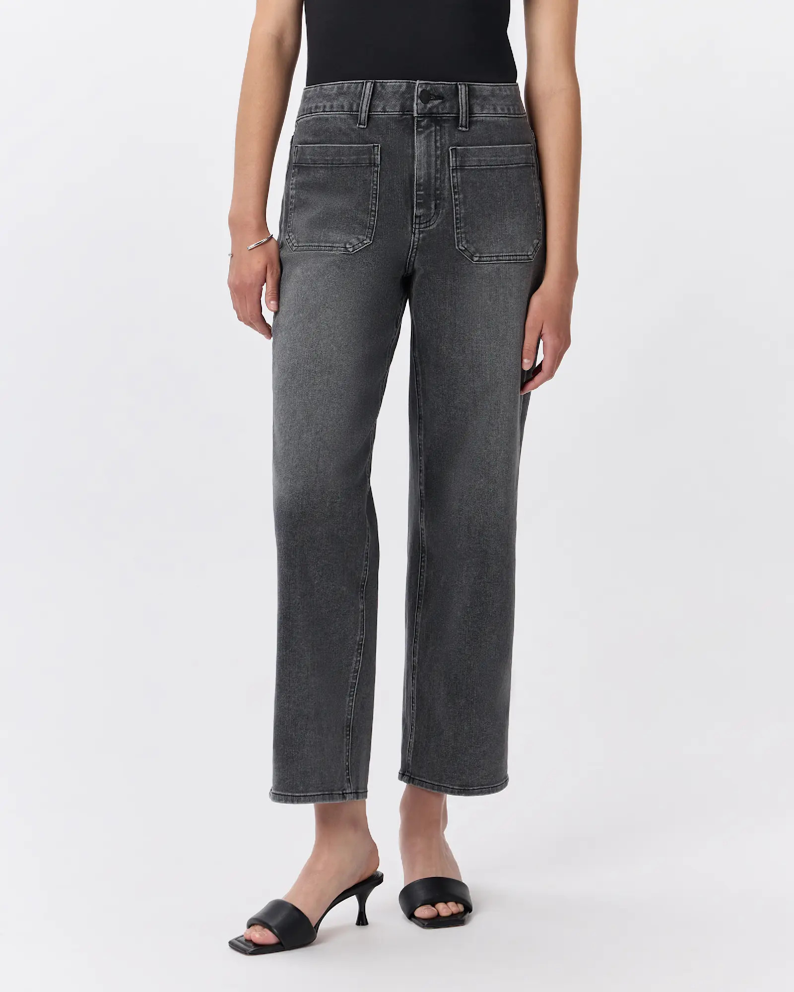 Bella Stretch Patch Pocket Wide Leg Jeans in Greyed Out | Quince
