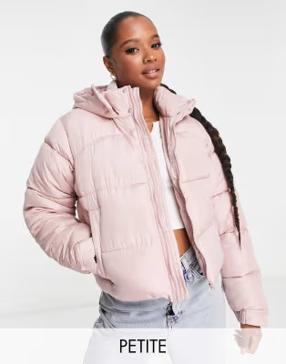 Missguided Petite hooded padded puffer jacket in pink | ASOS (Global)