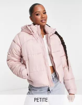 Missguided Petite hooded padded puffer jacket in pink | ASOS (Global)