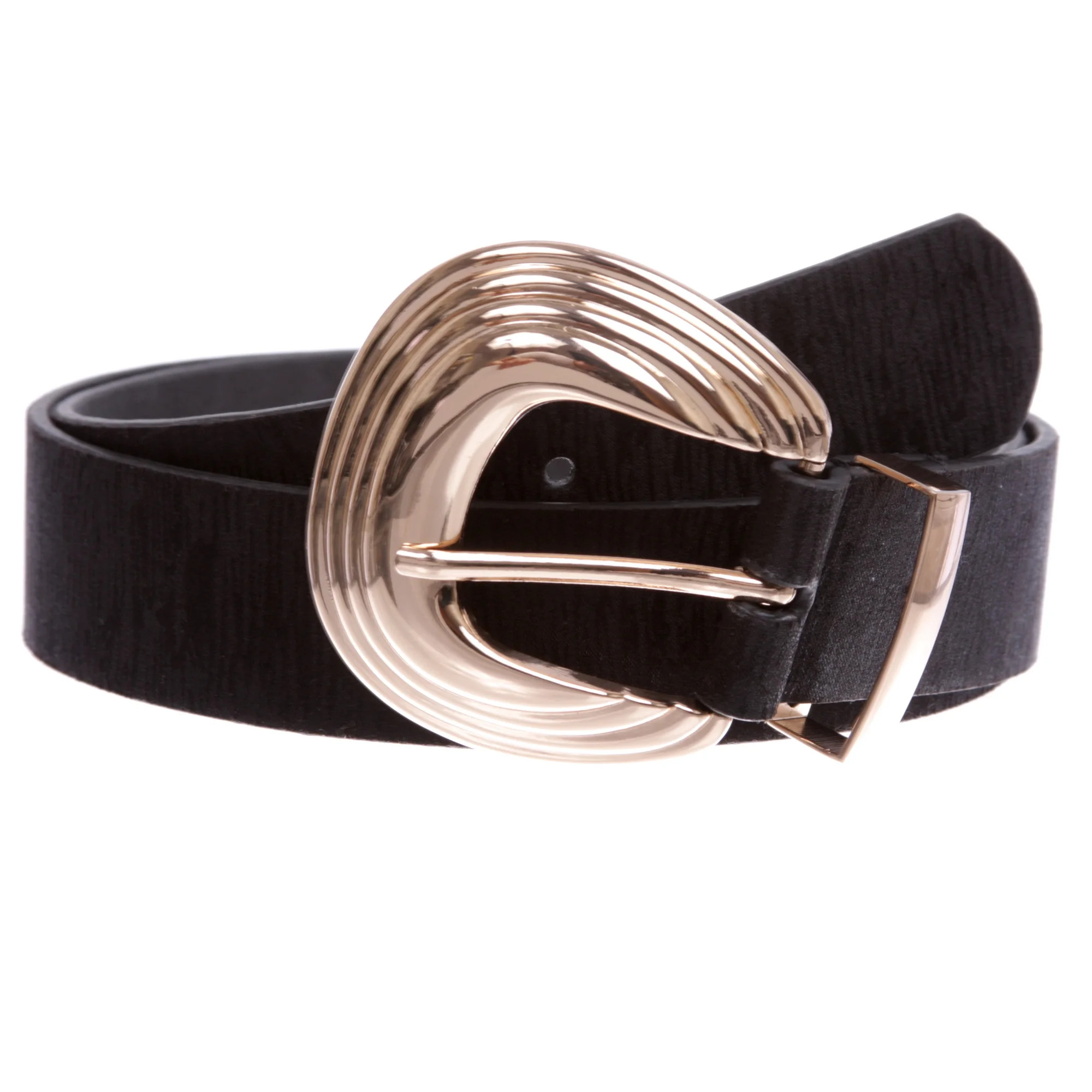 Womens Gold Accent Shell Buckle Shimmer Leather Belt | Walmart (US)