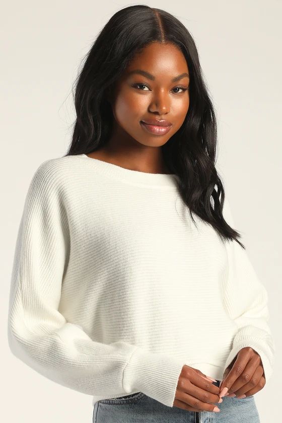 Fireside Flirt Ivory Ribbed Cropped Pullover Sweater | Lulus