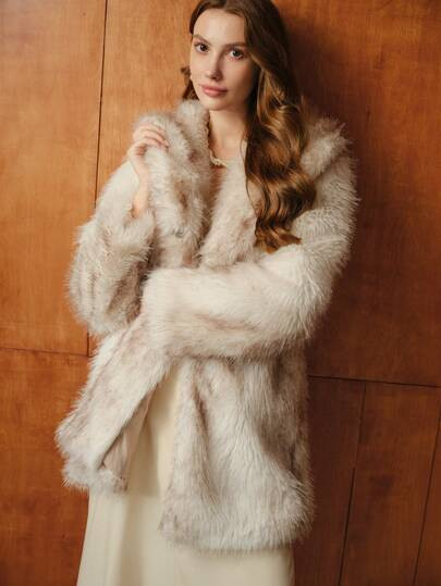 MOTF PREMIUM FLUFFY SOLID WATERFALL COLLAR SLANT POCKET COAT | SHEIN