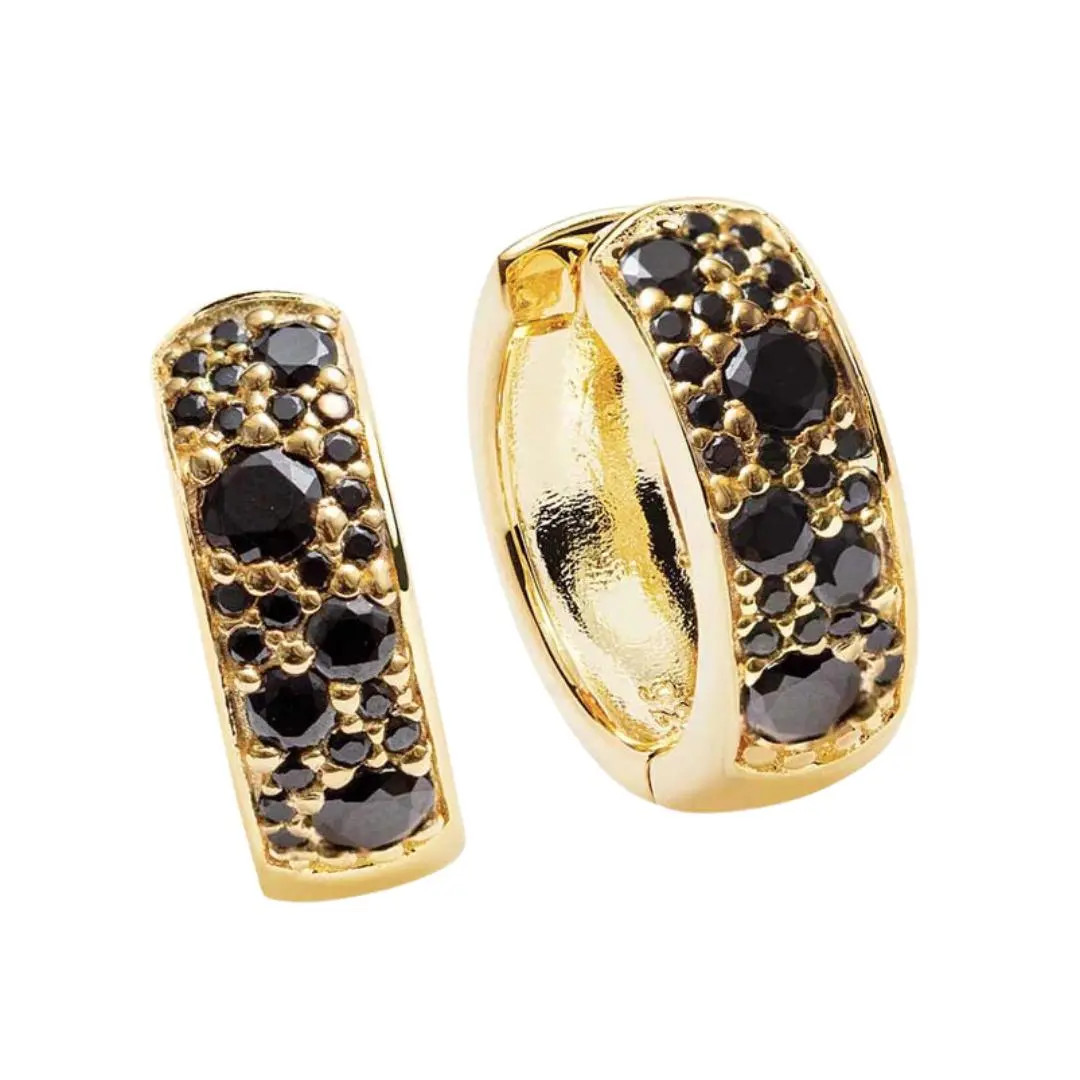 Black Crystal Huggie Hoops - Ahava J | Ahava Jewels