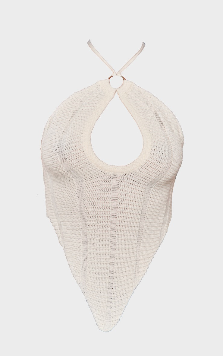 Cream Ring Detail Knit Scarf Top | Knitwear | PrettyLittleThing US