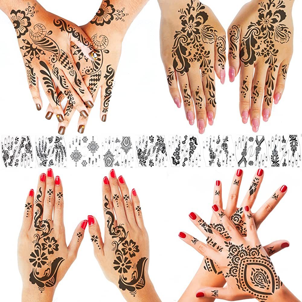 9 Sheets Henna tattoo stickers Kit , Indian Waterproof temporary hand tattoo stickers, Lasting fo... | Amazon (US)