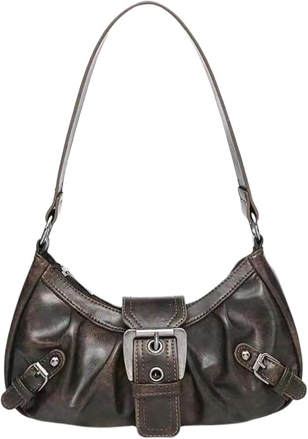 Women's Vintage Buckle Shoulder Bag Y2K Punk PU Leather Handbag Clutch Purse | Amazon (US)