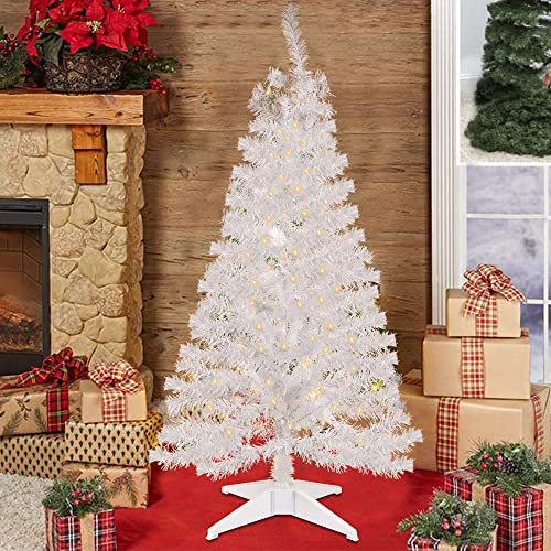 Juegoal 4 FT Pre-lit Artificial Christmas Tree, Lighted Tinsel Pine Trees with 70 Warm White lights, 8 Mode & Timer for Xmas Home Party Decor (White) | Amazon (US)