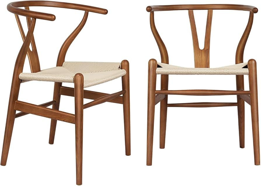 Wishbone Chair Natural Solid Wood Dining Chair/Hans Vegner Y Chair Rattan and Wood Accent Armrest... | Amazon (US)
