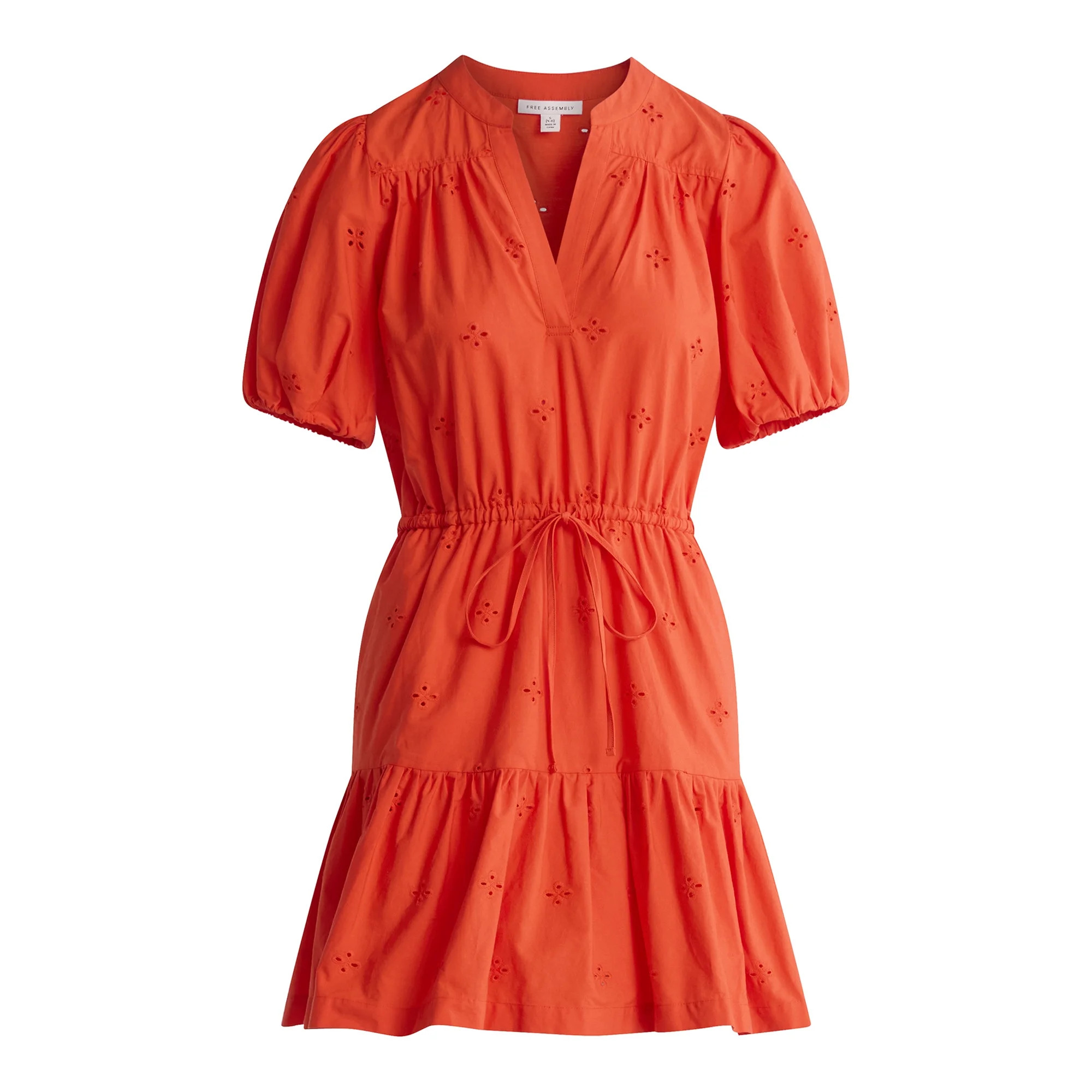 Free Assembly Women's and Women's Plus Cotton Eyelet Tiered Mini Dress with Puff Sleeves, Sizes X... | Walmart (US)