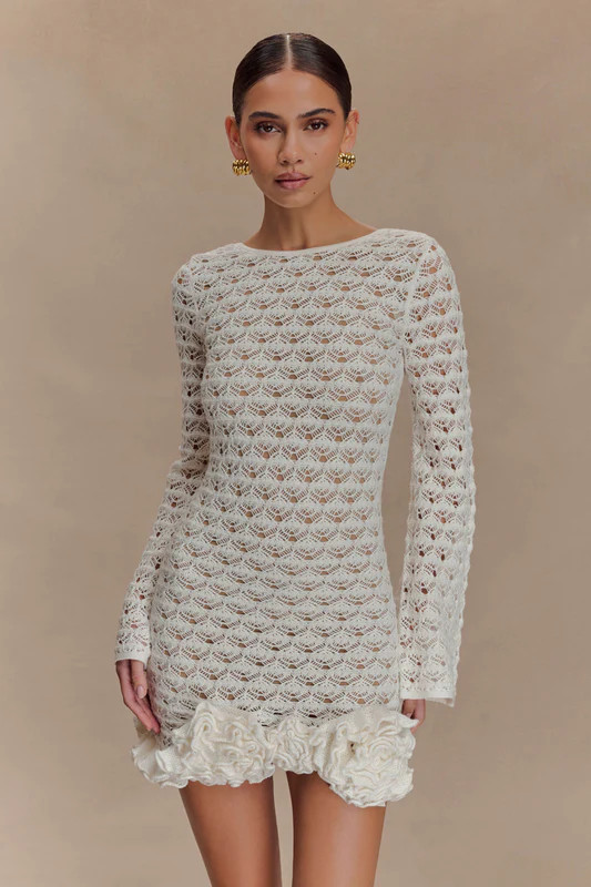 AILEEN AILEEN RUFFLE CROCHET MINI DRESS - IVORY | Meshki UK