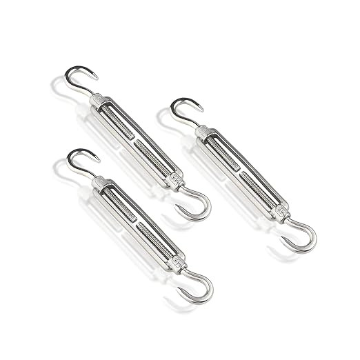 3Pcs M5 Turnbuckle Hook & Hook Turnbuckles, 304 Stainless Steel Turnbuckle Adjustable Wire Rope T... | Amazon (US)