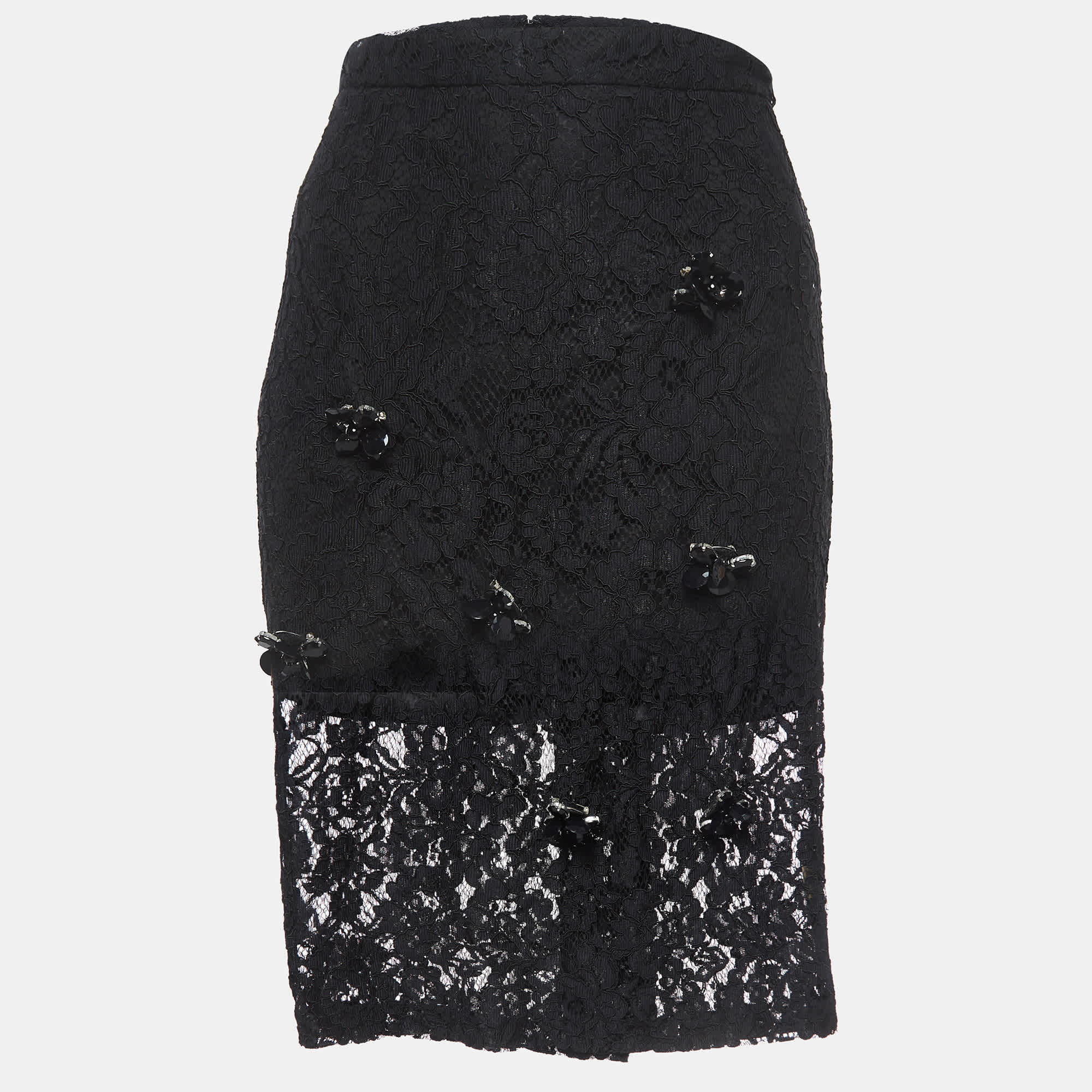 Alexis Black Brooch Embellished Lace Pencil Skirt | Shop Simon