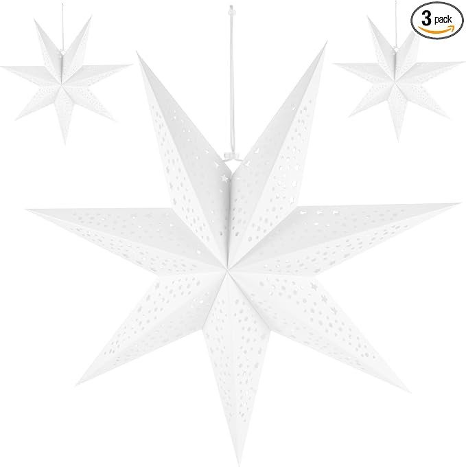 DOITOOL Large Paper Star Lanterns, 20 inch Hanging Decorations for Wedding, Birthday & Christmas ... | Amazon (US)