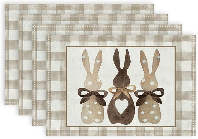 ARKENY Easter Placemats 12x18 Inches Set of 4, Bunny Rabbit Spring Holiday Farmhouse Burlap Buffa... | Amazon (US)