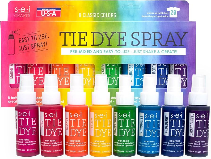 SEI 8 Pack Classic Tie Dye Spray Kit, Tye Dye Kits for Large Groups, Pre-Mixed Water Based Fabric... | Amazon (US)
