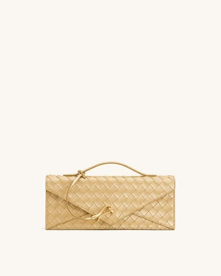 Celeste Woven Textured Envelope Top Handle Bag - Champagne Gold | JW PEI US