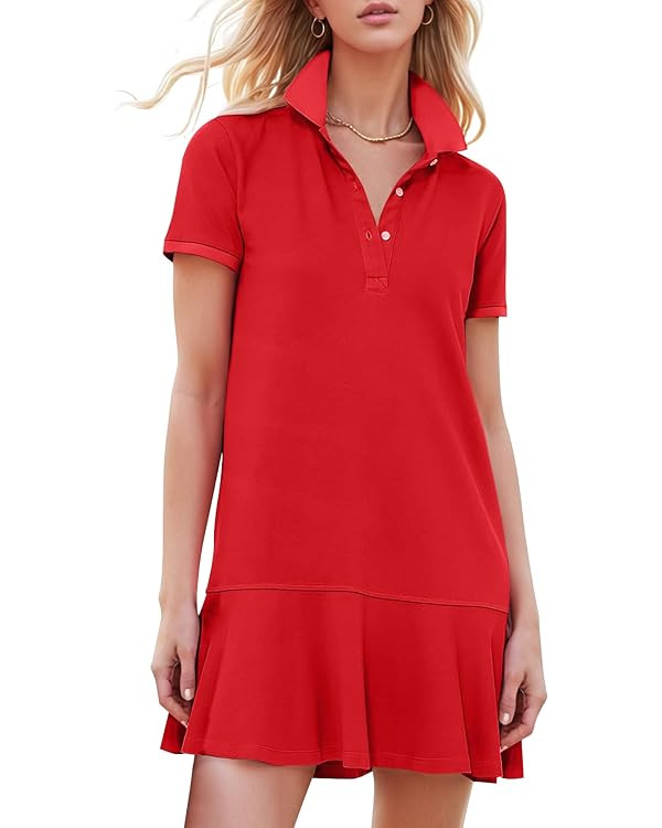 Kissonic Women's Polo Dress Short Sleeve V Neck Ruffle Hem Casual Summer Golf Tennis Mini Shirt D... | Amazon (US)
