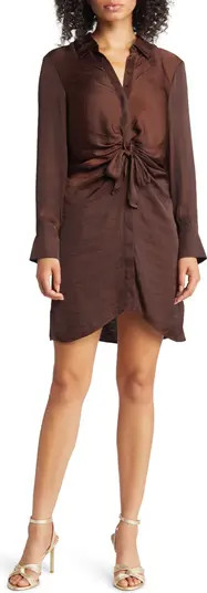 Steve Madden Curious Tie Waist Long Sleeve Satin Shirtdress | Nordstrom | Nordstrom