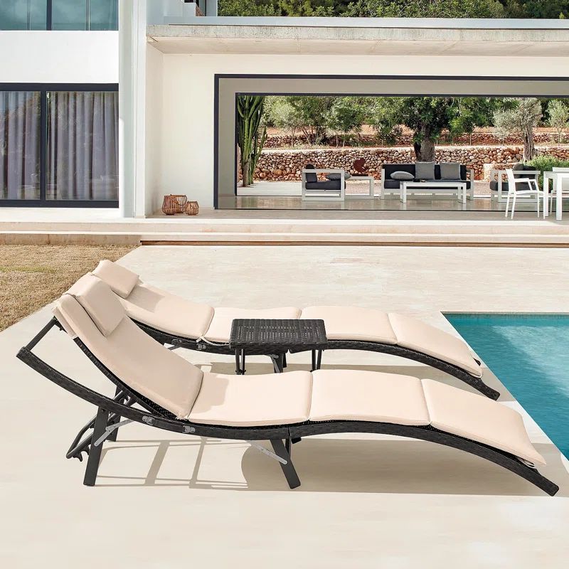 Raminez Outdoor Wicker Chaise Lounge - Set of 2 with Table | Wayfair North America
