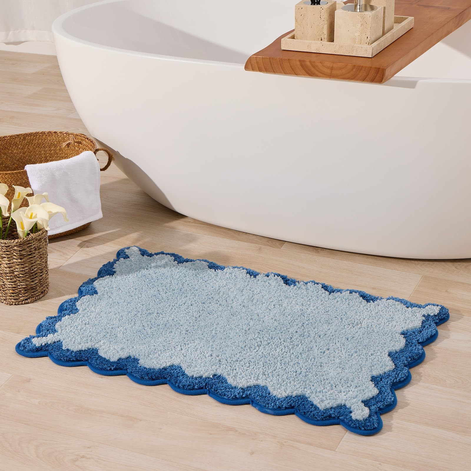 ORTIGIA Cute Green Checkered Scalloped Bath Mat, Fun Plush Microfiber Bathroom Rugs Non Slip Wash... | Amazon (US)