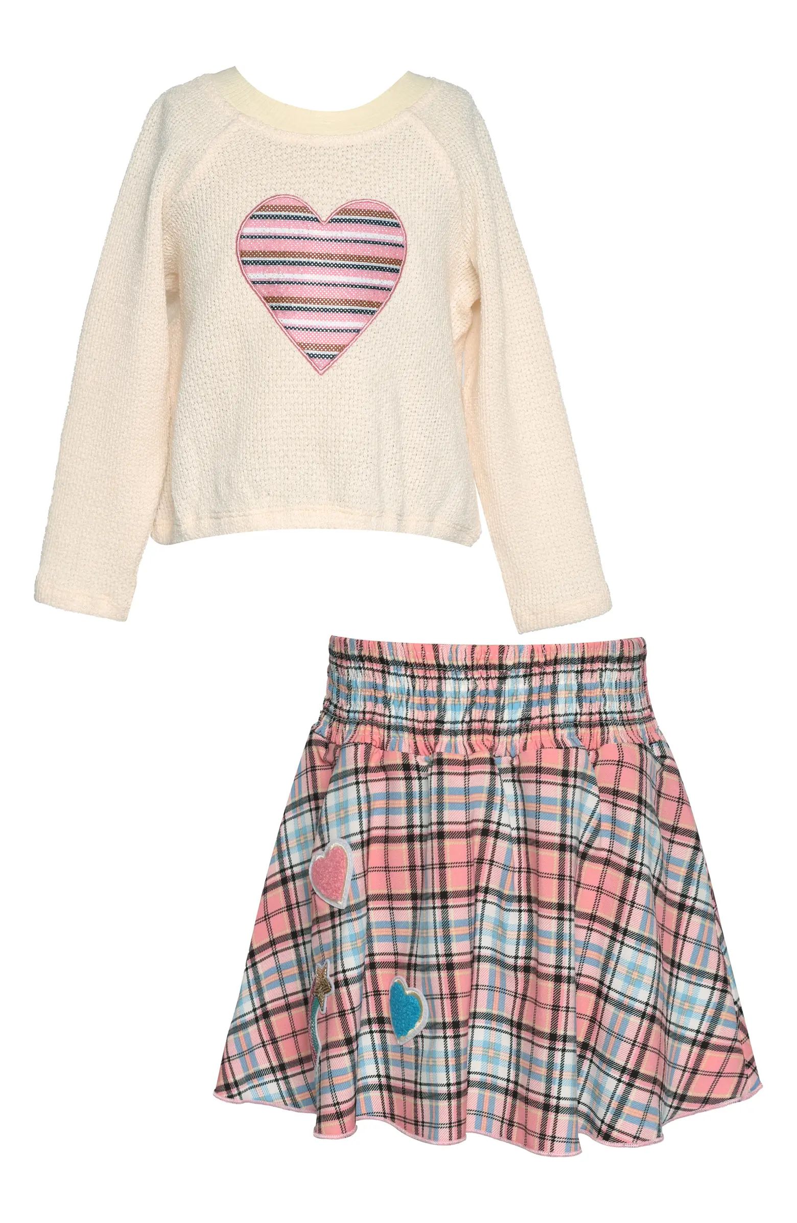 Kids' Heart Sweatshirt & Plaid Skirt | Nordstrom