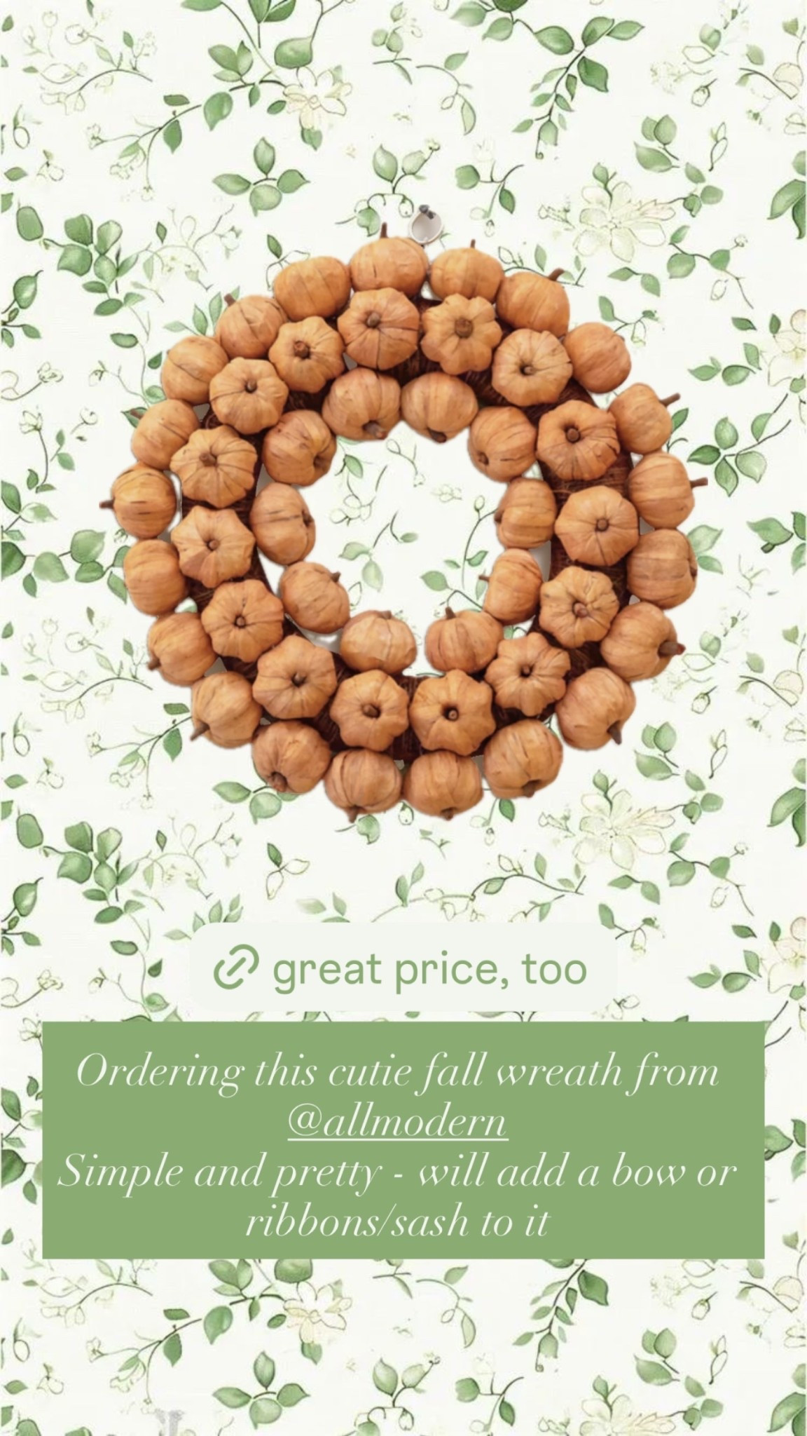 Ordering this cutie fall wreath from @allmodern
Simple and pretty - will add a bow or ribbons/sash to it