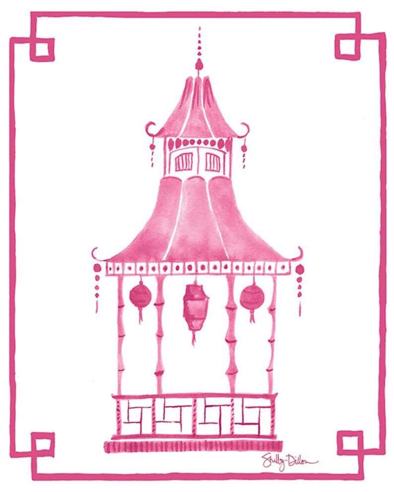 Pagoda Decor Pagoda Wall Print Pink Pagoda Art Pink - Etsy | Etsy (US)
