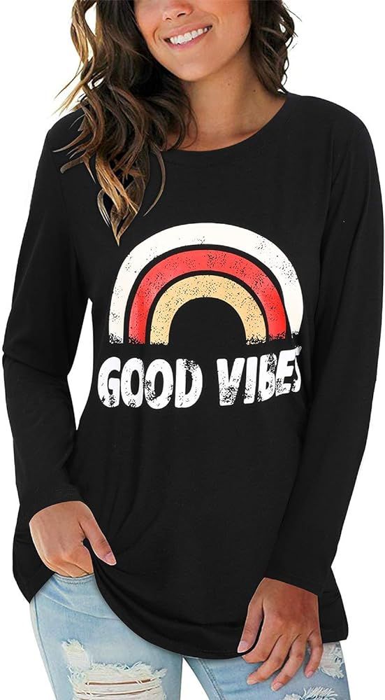 Women's Good Vibes T Shirts Cute Letter Print Blessed Shirt Funny Inspirational Teacher Graphic F... | Amazon (US)