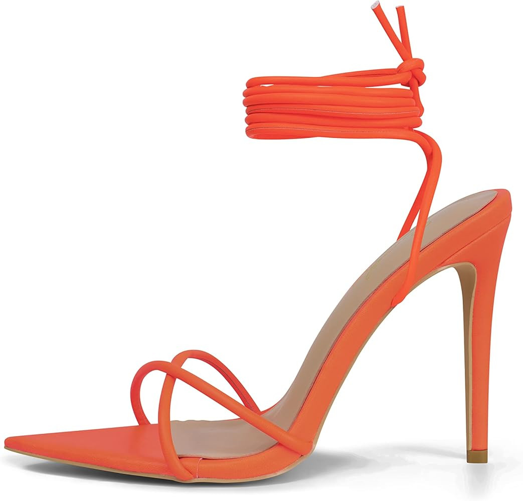 GENSHUO Women's Sexy Strappy heel Sandals 11cm/4.33 inch High Stiletto Heeled Pump Pointed Open t... | Amazon (US)