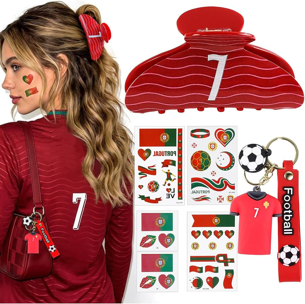 World Cup Merchandise Gifts Set: Crimson Wave No.7 Hair Claw Clip, World Cup Jersey Keychain & Po... | Amazon (US)