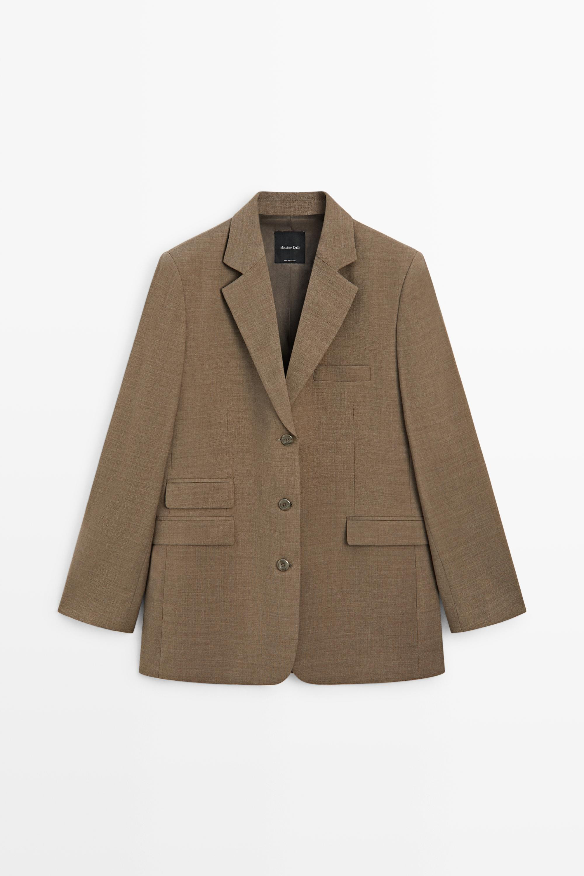 Melange 100% wool suit blazer - CAMEL | Massimo Dutti UK