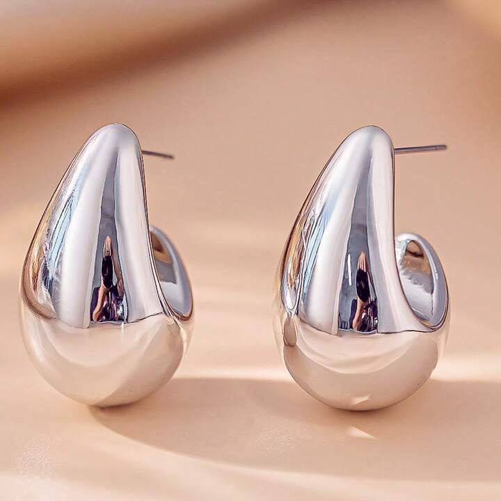 2 Pairs European And American Fashion Elegant Personality Small Water Drop UV Plated Gold/Silver ... | SHEIN