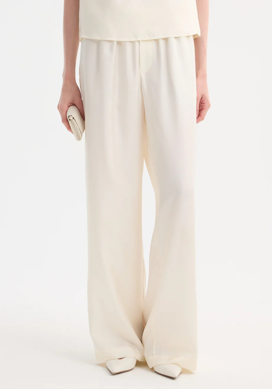 wide leg silk trousers | cream | Rohe