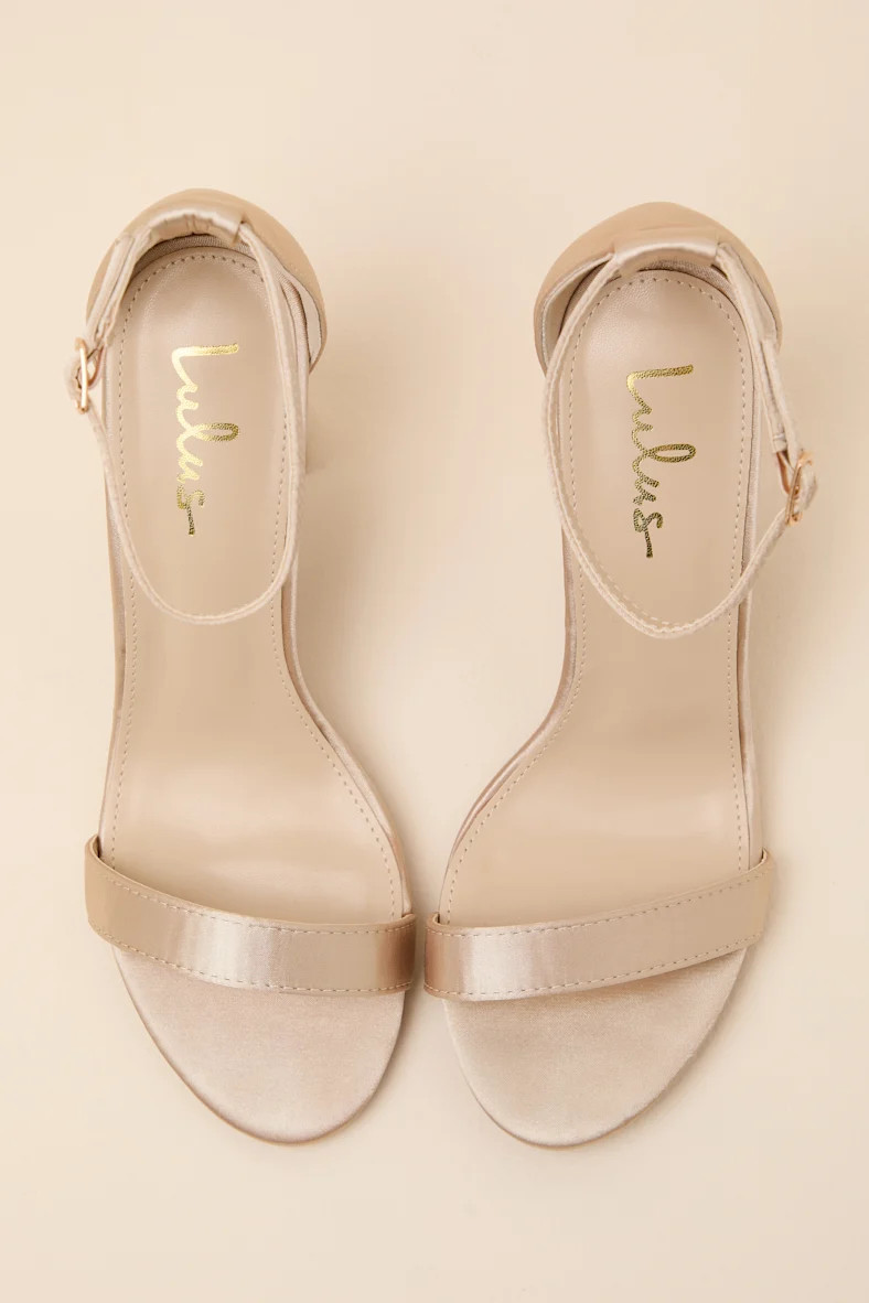 Taylor Champagne Satin Ankle Strap Heels | Lulus
